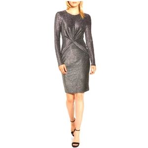 Michael Kors Long-sleeve Twist Waist Metallic Dress Size Small